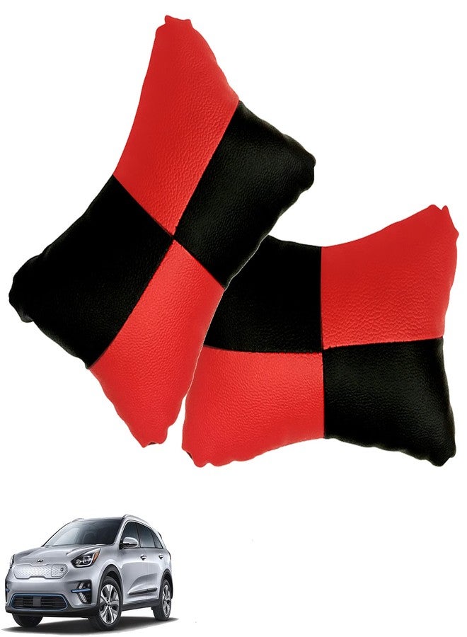 Adroitz Car Neck Rest Check Design Red Pillow/Cushion (Set of 2) - Image 1